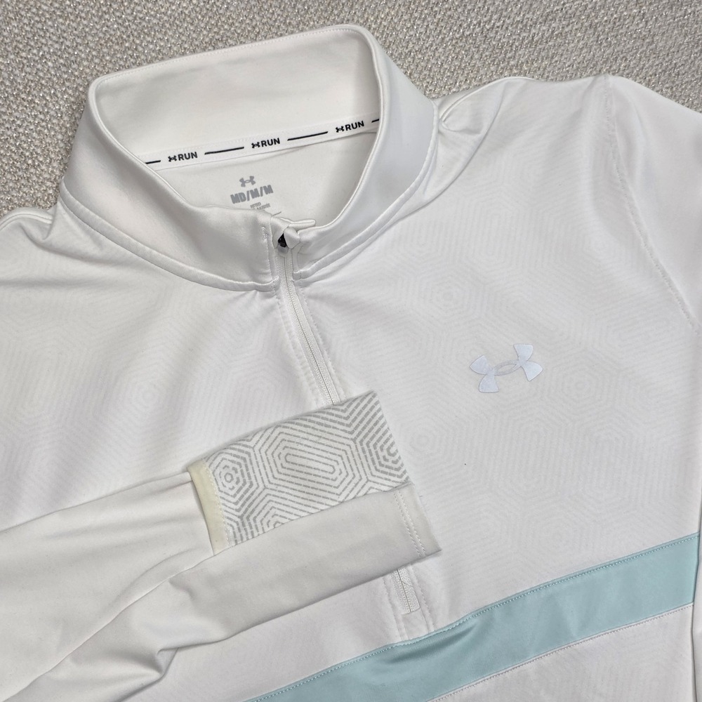 Under Armour Run 1/4 Zip Fitted Long Sleeve Pullover Shirt‎ White Mens Size M